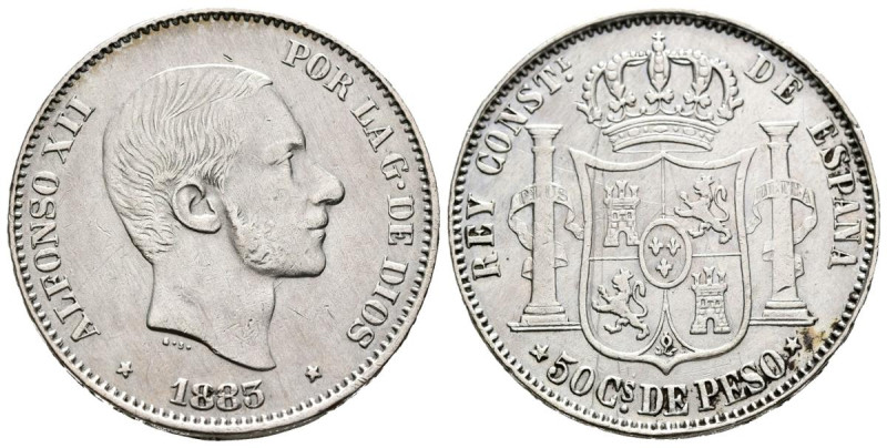 ALFONSO XII (1874-1885). 50 Centavos. (Ar. 12,83g/30mm). 1883. Manila. (Cal-2019...