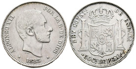 ALFONSO XII (1874-1885). 50 Centavos. (Ar. 12,83g/30mm). 1883. Manila. (Cal-2019-120). MBC+. Rayas.