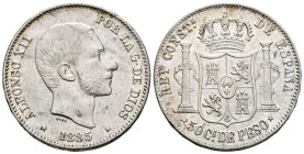 ALFONSO XII (1874-1885). 50 Centavos. (Ar. 12,89g/30mm). 1885. Manila. (Cal-2019-124). EBC-. Restos de brillo original.