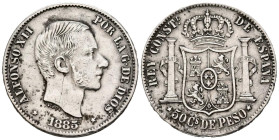 ALFONSO XII (1874-1885). 50 Centavos. (Ar. 12,96g/30mm). 1885. Manila. (Cal-2019-124). MBC.