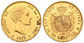 ALFONSO XII (1874-1885). 25 pesetas. (Au. 8,07g/24mm). 1877 *18-77. Madrid DEM. (Cal-2019-68). EBC-.