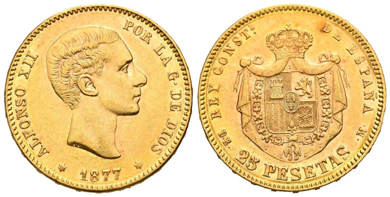 ALFONSO XII (1874-1885). 25 pesetas. (Au. 8,05g/24mm). 1877 *18-77. Madrid DEM. ...