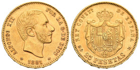 ALFONSO XII (1874-1885). 25 pesetas (Au. 8,05g/24mm). 1881 *18-81. Madrid MSM. (Cal-2019-82). MBC+.