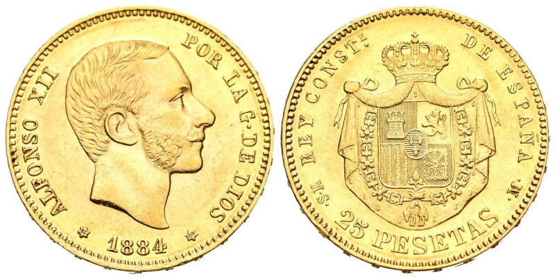 ALFONSO XII (1874-1885). 25 Pesetas. (Au. 8,05g/24mm). 1884 *18-84. Madrid MSM. ...