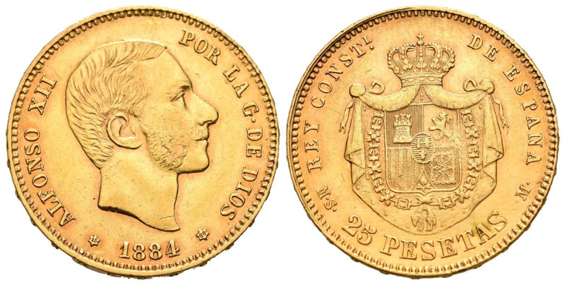 ALFONSO XII (1874-1885). 25 Pesetas. (Au. 8,06g/24mm). 1884 *18-84. Madrid MSM. ...