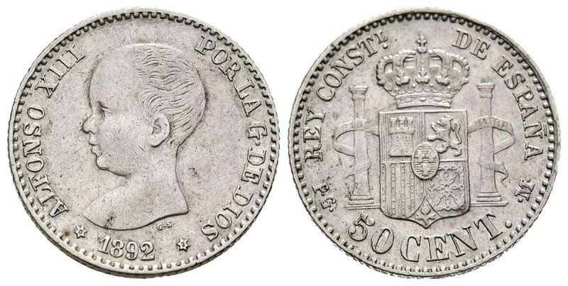 ALFONSO XIII (1885-1931). 50 Céntimos. (Ar. 2,49g/18mm). 1892/82 *6-2. Madrid PG...