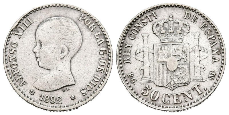 ALFONSO XIII (1885-1931). 50 Céntimos. (Ar. 2,45g/18mm). 1892 *9-2. Madrid PGM. ...