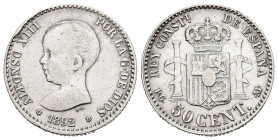 ALFONSO XIII (1885-1931). 50 Céntimos. (Ar. 2,45g/18mm). 1892 *9-2. Madrid PGM. (Cal-2019-38). MBC+. Limpiada.