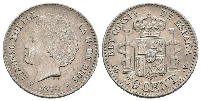 ALFONSO XIII (1885-1931). 50 Céntimos. (Ar. 2,50g/18mm). 1894 *9-4. Madrid PGV. ...
