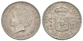 ALFONSO XIII (1885-1931). 50 Céntimos. (Ar. 2,50g/18mm). 1894 *9-4. Madrid PGV. (Cal-2019-43). EBC. Insignificantes rayitas.
