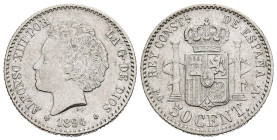 ALFONSO XIII (1885-1931). 50 Céntimos. (Ar. 2,48g/18mm). 1894 *9-4. Madrid PGV. (Cal-2019-43). MBC+.