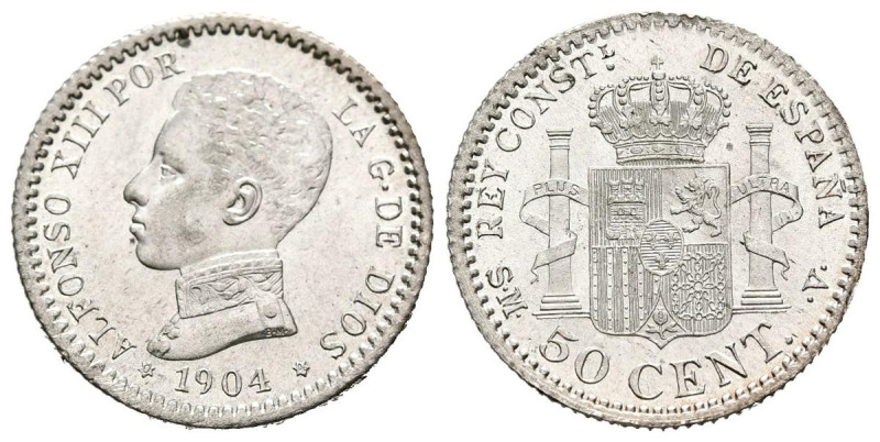 ALFONSO XIII (1885-1931). 50 Céntimos. (Ar. 2,46g /18mm). 1904 *0-4. Madrid SMV....
