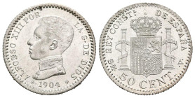 ALFONSO XIII (1885-1931). 50 Céntimos. (Ar. 2,46g /18mm). 1904 *0-4. Madrid SMV. (Cal-2019-38). SC. Pleno brillo original.