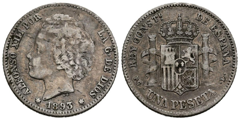 ALFONSO XIII (1885-1931). 1 Peseta (Ar. 4,89g /23mm). 1893 * 18-93. Madrid PGV. ...