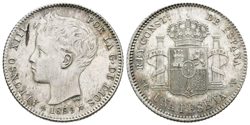 ALFONSO XIII (1885-1931). 1 Peseta. (Ar. 5,01g/23mm). 1899 *18-99. Madrid SGV. (...