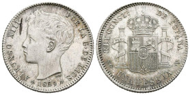 ALFONSO XIII (1885-1931). 1 Peseta. (Ar. 5,01g/23mm). 1899 *18-99. Madrid SGV. (Cal-2019-57). EBC+. Brillo original.