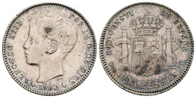 ALFONSO XIII (1885-1931). 1 Peseta. (Ar. 5,03g/23mm). 1902 *19-02. Madrid SMV. (Cal-2019-64). MBC+. Limpiada. Escasa.