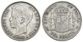ALFONSO XIII (1885-1931). 1 Peseta. (Ar. 4.93g/23mm). 1902 *19-02. Madrid SMV. (Cal-2019-64). MBC. Escasa.
