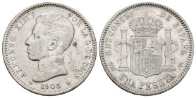 ALFONSO XIII (1885-1931). 1 Peseta (Ar. 4,88g /23mm). 1905 * 19-05. Madrid SMV. (Cal-2019-70). MBC. Buen ejemplar para este tipo de piezas. Escasa.