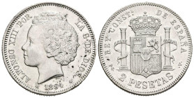 ALFONSO XIII (1885-1931). 2 Pesetas. (Ar. 9,94g/27mm). 1894 *18-94. Madrid PGV. (Cal-2019-86). EBC. Limpiada.
