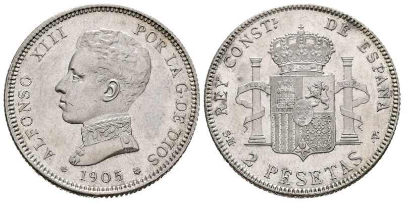 ALFONSO XIII (1885-1931). 2 Pesetas. (Ar. 9,90g/27mm). 1905 *19-05. Madrid SMV. ...