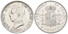 ALFONSO XIII (1885-1931). 2 pesetas. (Ar. 9,99g/27mm). 1905 *19-05. Madrid SMV. (Cal-2019-88). EBC. Rayitas.