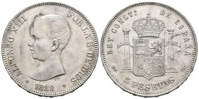 ALFONSO XIII (1885-1931). 5 pesetas. (Ar. 25,10g/37mm). 1889 *18-89. Madrid MPM. (Cal-2019-93). EBC. Ligeras marquitas.