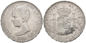 ALFONSO XIII (1885-1931). 5 pesetas. (Ar. 24,88g /37mm). 1890 * 18-90. Madrid MPM. (Cal-2019-95). MBC+. Marquitas. Bonita pátina.