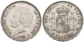 ALFONSO XIII (1885-1931). 5 pesetas. (Ar. 24.91g/37mm). 1893 *18-93. Madrid PGL. (Cal-2019-102). MBC.