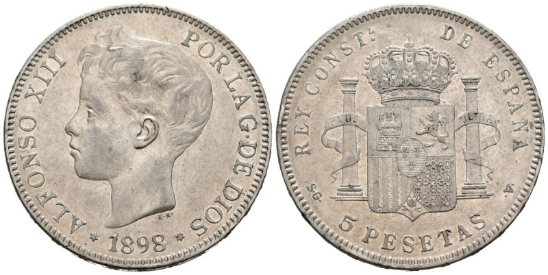 ALFONSO XIII (1885-1931). 5 Pesetas. (Ar. 24,96g/37mm). 1898 *18-98. Madrid SGV....