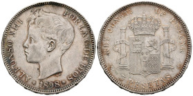 ALFONSO XIII (1885-1931). 5 pesetas. (Ar. 24,91g/37mm). 1898 *18-98. Madrid SGV. (Cal-2019-109). MBC+.
