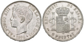 ALFONSO XIII (1885-1931). 5 Pesetas. (Ar. 25,20g/37mm). 1898 *18-98. Madrid SGV. (Cal-2019-109). MBC+.