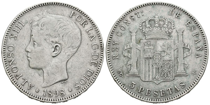 ALFONSO XIII (1885-1931). 5 Pesetas. (Ar. 25,02g/37mm). 1898 *18-98. Madrid SGV....