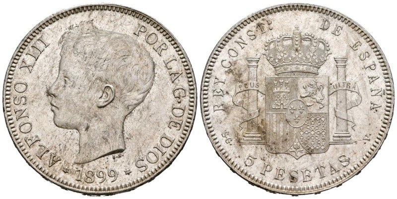 ALFONSO XIII (1885-1931). 5 Pesetas. (Ar. 25,13g/37mm). 1899 *18-99. Madrid SGV....