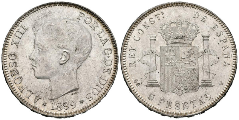 ALFONSO XIII (1885-1931). 5 Pesetas. (Ar. 25,13g/37mm). 1899 *18-99. Madrid SGV....