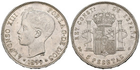 ALFONSO XIII (1885-1931). 5 Pesetas. (Ar. 25,14g / 37mm). 1899 * 18-99. Madrid SGV. (Cal-2019-110). MBC+.
