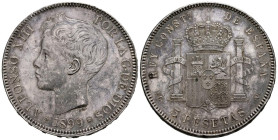 ALFONSO XIII (1885-1931). 5 Pesetas. (Ar. 24,80g/37mm). 1899 *18-99. Madrid SGV. (Cal-2019-110). MBC+/EBC-.