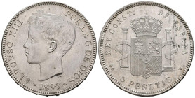 ALFONSO XIII (1885-1931). 5 Pesetas. (Ar. 25,00g/37mm). 1899 *18-99. Madrid SGV. (Cal-2019-110). EBC.