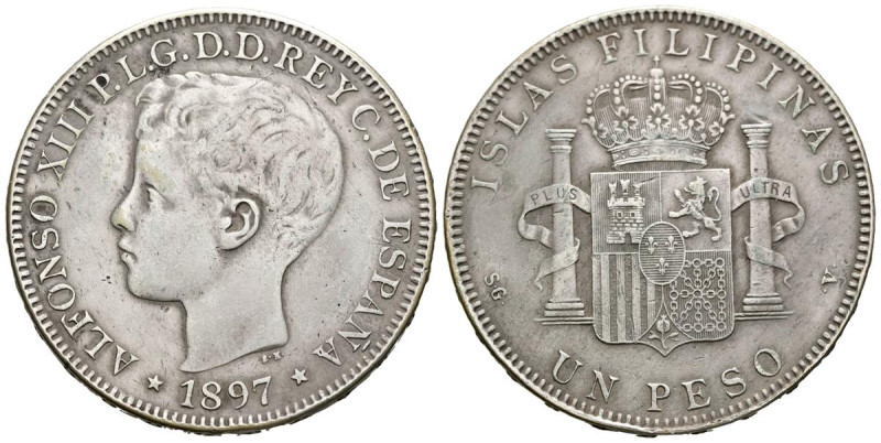 ALFONSO XIII (1885-1931). 1 Peso. (Ar. 24,68g/38mm). 1897. Manila SGV. (Cal-2019...