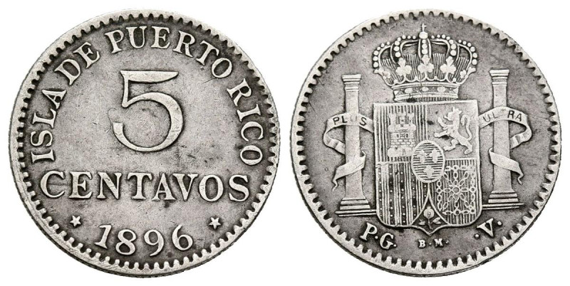 ALFONSO XIII (1885-1931). 5 Centavos (Ar. 1,24g/16mm). 1896. Puerto Rico. PGV (C...