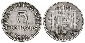 ALFONSO XIII (1885-1931). 5 Centavos (Ar. 1,24g/16mm). 1896. Puerto Rico. PGV (Cal-2019-124). MBC+/MBC.