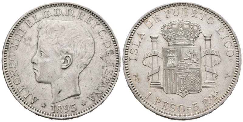 ALFONSO XIII (1885-1931). 1 Peso. (Ar. 25,01g/37mm). 1895. Puerto Rico PGV. (Cal...