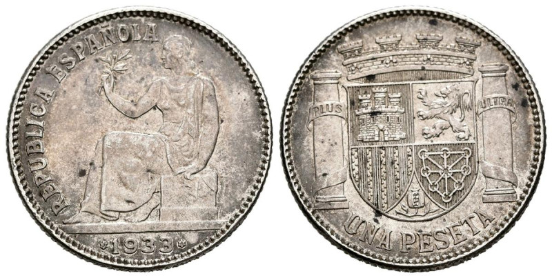 II REPÚBLICA (1931-1939). 1 Peseta. (Ar. 5,02g/23mm). 1933 *3-4. Madrid. (Cal-20...