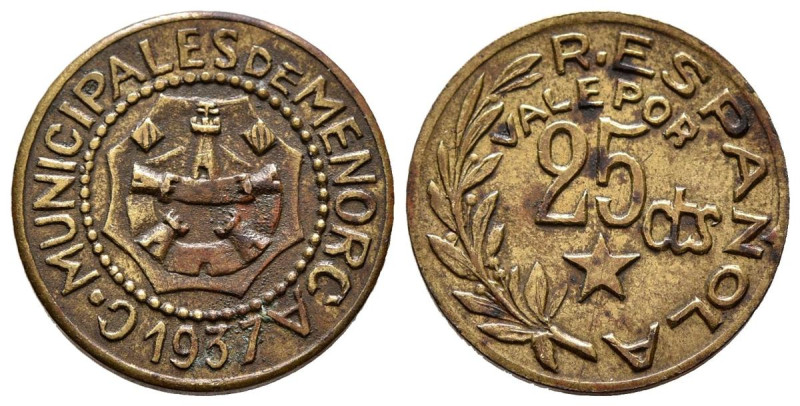 MENORCA. 25 Céntimos. (CuNi. 2,29g/17mm). 1937. (Cal-2019-22). MBC+.