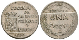 SANTANDER, PALENCIA y BURGOS. 1 Peseta. (Cu-Ni. 5,45g/23mm). 1937. PJR. (Cal-2019-35). MBC+.