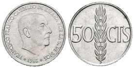 ESTADO ESPAÑOL (1936-1975). 50 Céntimos. (Al. 1,00g/20mm). 1966 *19-70. Madrid. (Cal-2019-34). PROOF. Rara.