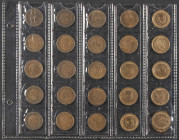 ESTADO ESPAÑOL (1936-1975). Interesante conjunto de 26 monedas de 1 Peseta acuñadas entre 1944 y 1975. Gran variedad de fechas en estrellas. Diferente...