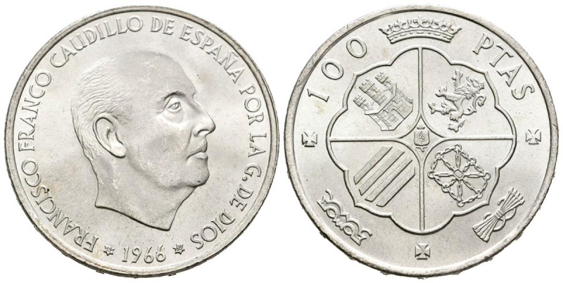 ESTADO ESPAÑOL (1936-1975). 100 pesetas. (Ar. 18.86g/34mm). 1966 *19-68. Madrid....