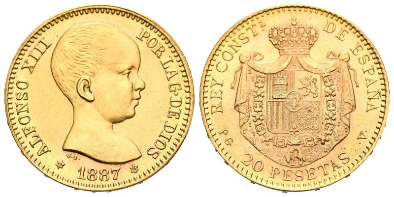 ESTADO ESPAÑOL (1936-1975). 20 pesetas. (Au. 6,45g / 21mm). 1887 *19-62. Madrid ...