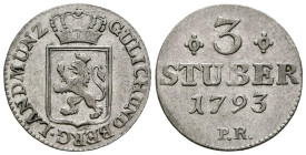 ALEMANIA. 3 Stuber (Ve. 2,09g/21mm). 1793. Ducado de Jülich-Berg (1716 -1795). Düsseldorf PR. (Km#216). EBC.